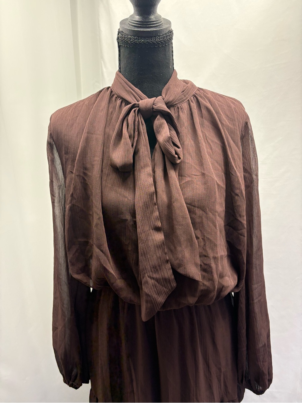 Commense Brown Maxi Dress with Bow Neck - Picture 5 of 9